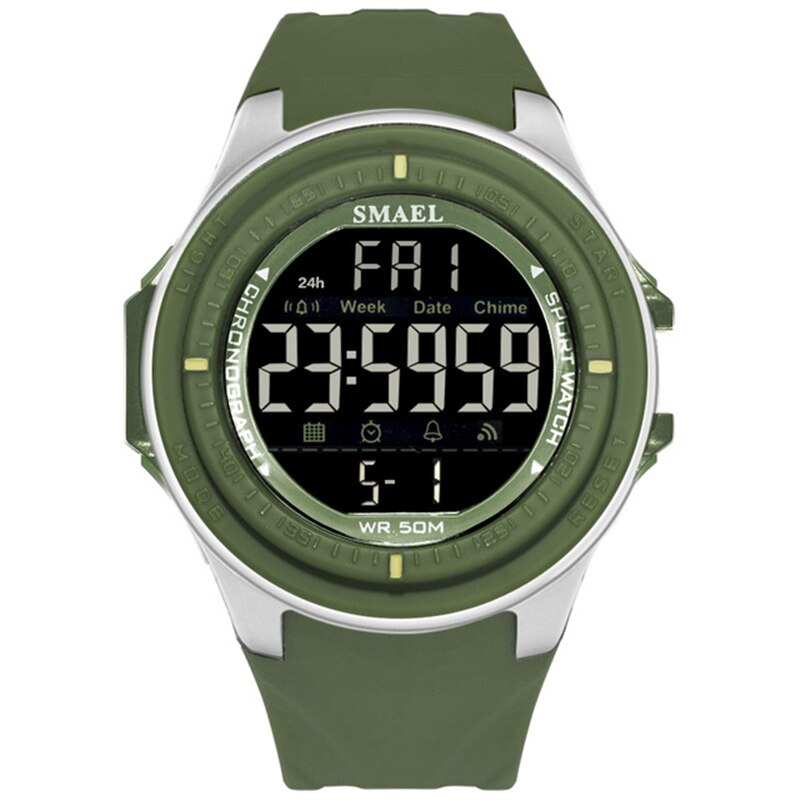 Smael relógio digital esportivo, marca de luxo, mergulho, 50m, relógios, eletrônicos, led, militar, homens, relógios de pulso casual, relógio masculino: ArmyGreen