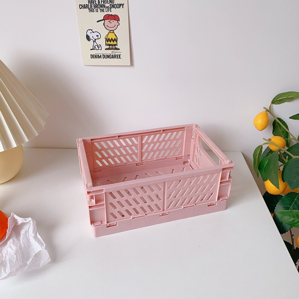 Collapsible Crate Plastic Folding Storage Box UtilityCosmeticContainer Desktop Holder Home Kitchen Warehouse Storage Baskets Box: M-4