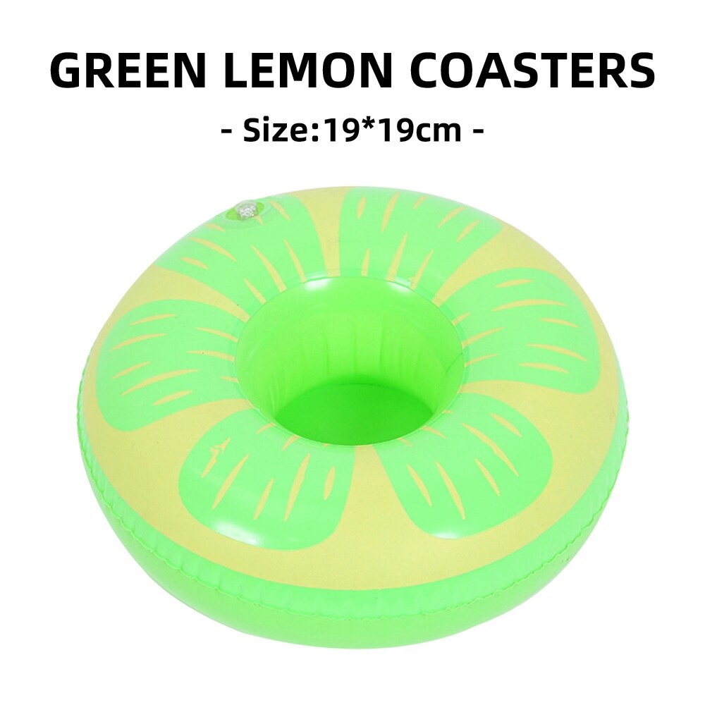 Coaster Inflatable PVC Donut Lemon Watermelon Pineapple Crab Love Cup Holder Inflatable Water Floating Cup Holder: green lemon