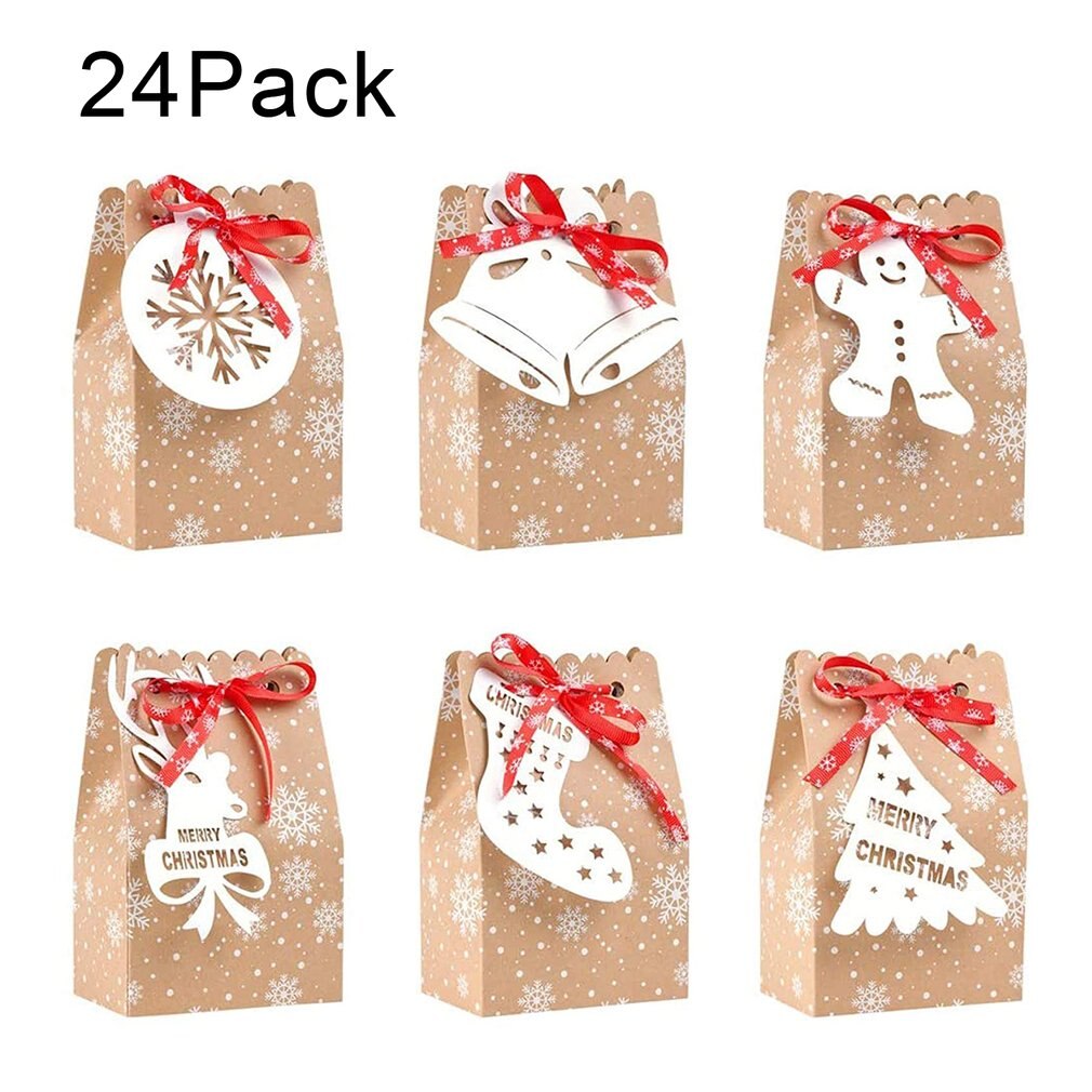 24Pcs Kerst Kraftpapier Sneeuwvlok Tas 6 Soorten Kaarten Candy Bag Cadeaupapier Zak Voor Koekjes Chocolade Cake