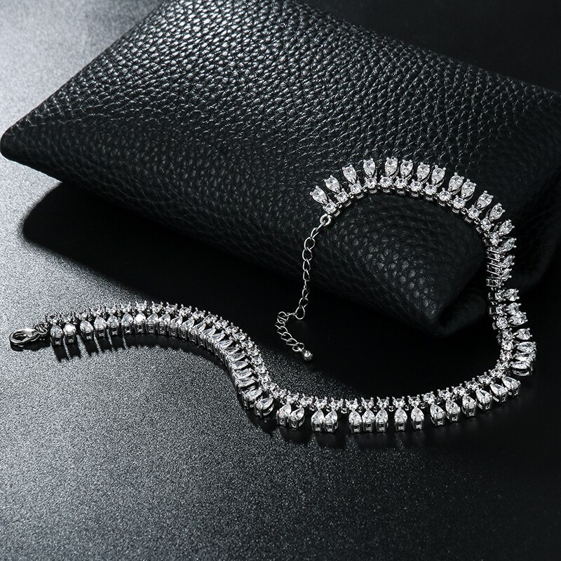 Weimanjingdian Shiny Teardop Zirconia Cz Crystal Tennis Enkelbanden Voor Vrouwen In Wit Goud Kleur Plated