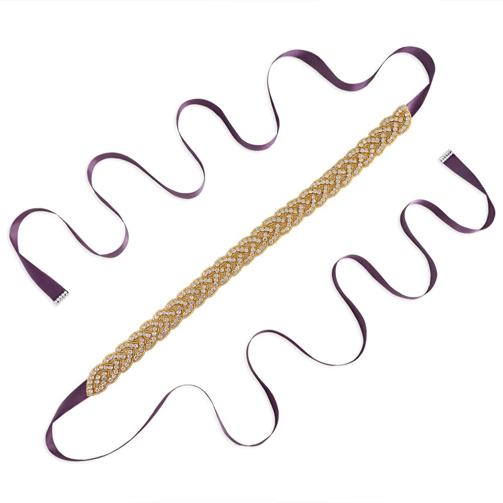 TRiXY S216-G Sparkly Gold Wedding Belt Rhinestone Sash Belt Beaded Bridal Belt Women Belts Wedding Sashes Golden Waist Belt: purple