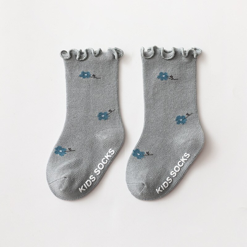 Calcetines de algodón suave con encaje rizado para bebé, medias de silicona con estampado de flores bonitas, antideslizantes para otoño e invierno, para recién nacidos, artículos para niños de 0 a 5 años: 1 / M 1-3 years old