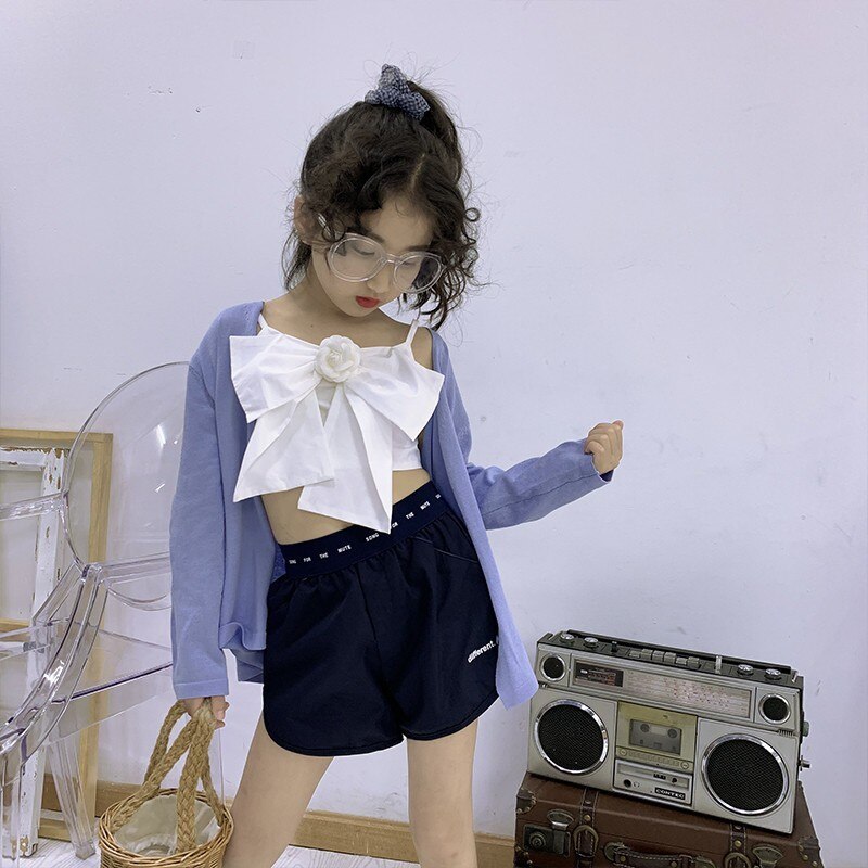 Netto Rood Met Hetzelfde Meisje Hemdje Zomer Midden-Aged Jongen Strik Korte Navel Top