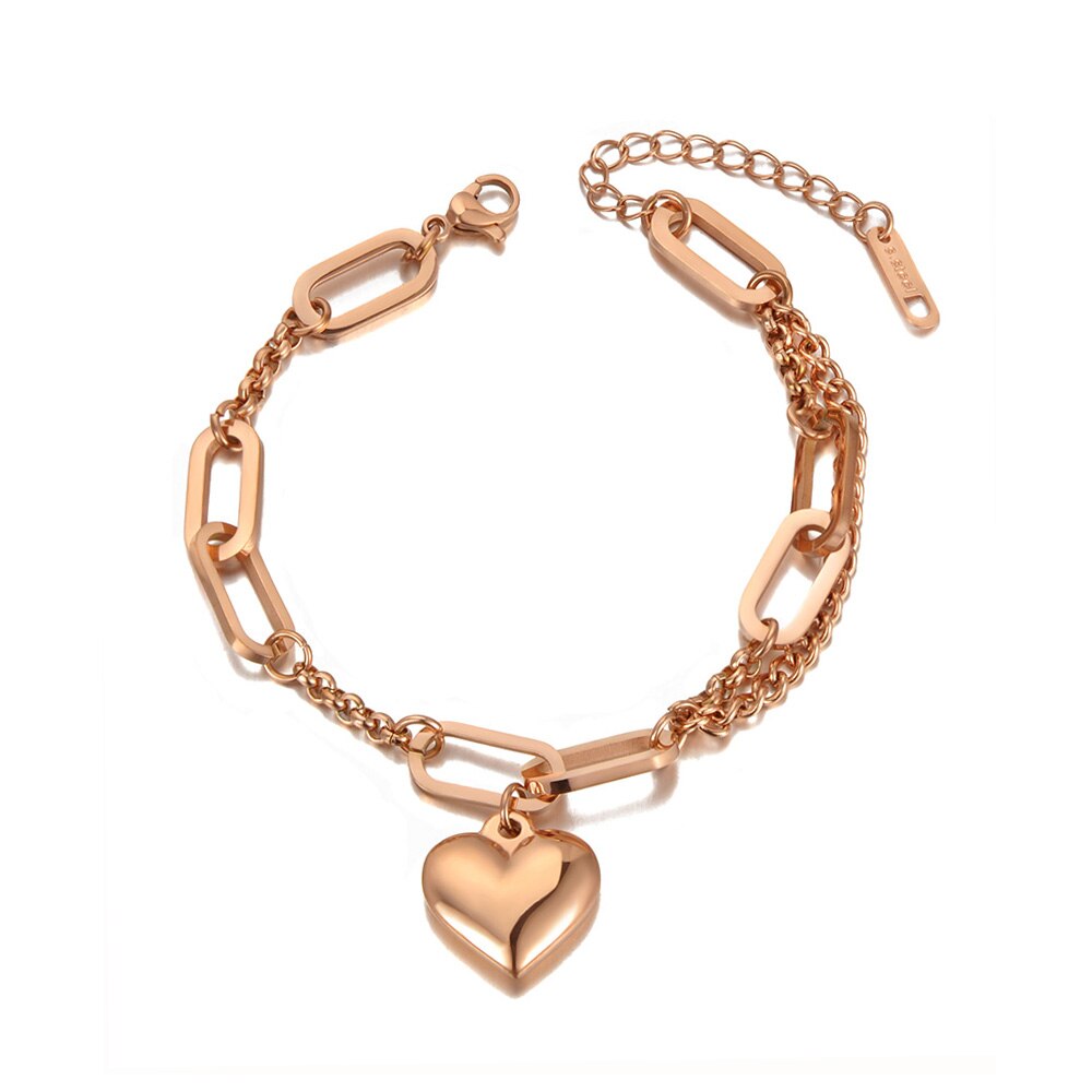 Lokaer Original Stainless Steel Heart Charm Bracelets For Women Girl Bohemia Chain & Link Bracelet Jewelry B20090: Rose Gold Color