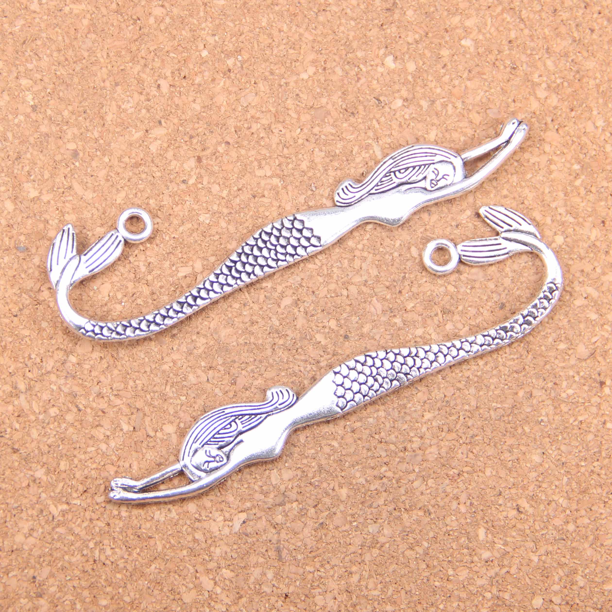 18pcs Charms dubbelzijdig mermaid bookmarks 82mm Antieke Hangers, Vintage Tibetaans Zilveren Sieraden, DIY voor armband ketting