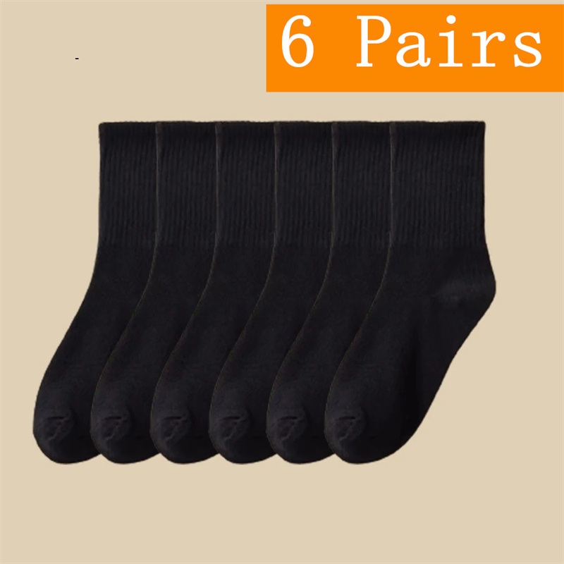 1/6/12 pares de calcetines de tubo medio para hombre Color sólido en blanco y negro ropa de calle Harajuku calcetines transpirables e informales: Azul