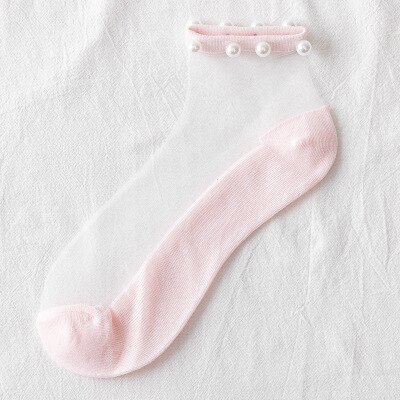 Calcetines modernos de verano para mujer, medias de malla fina, transparente, suave y fresca, con perlas brillantes: 4