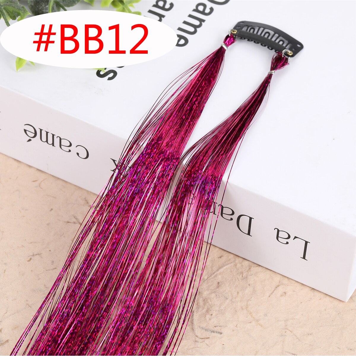 20 Colors Long Straight Hair Tinsel Bright Hair Extention Glitter Clip Hairpiece Sparkling Shiny Clip In Hair Tinsel Tools: 1pc colorBB12