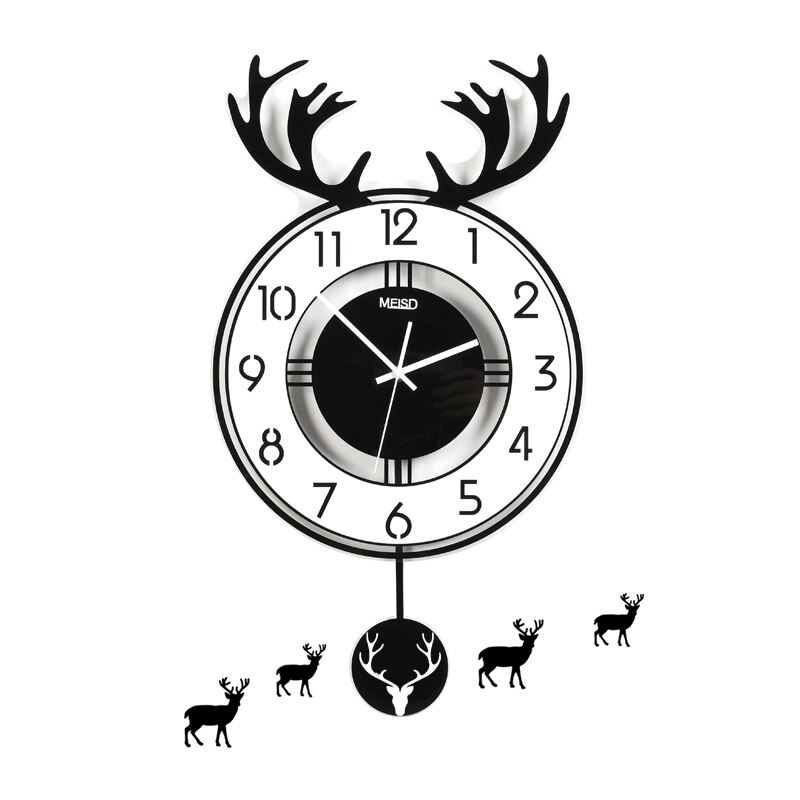 MEISD Original Deer Pendulum Wall Clocks Modern Home Decor Hanging Quartz Watch With Wall Stickers: Default Title