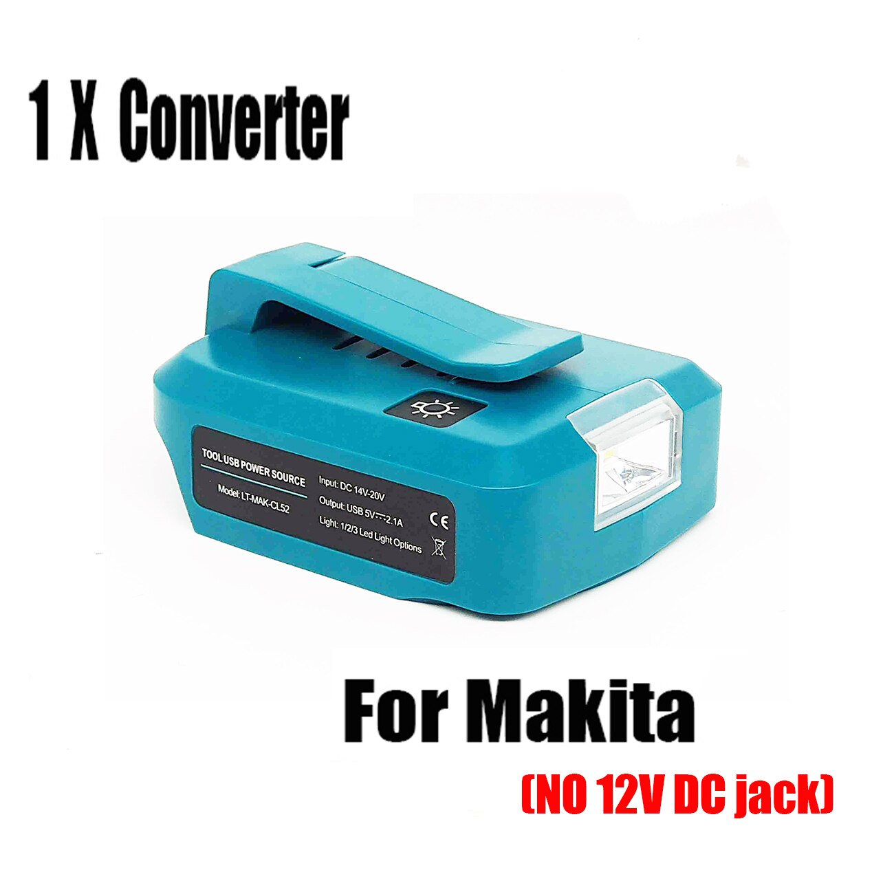 For Makita ADP05 14.4V/18V Lion Battery Dual USB converter Port with LED Light Spotlight Outdoor Flashlight for Makita Batteries: Blue NO DC