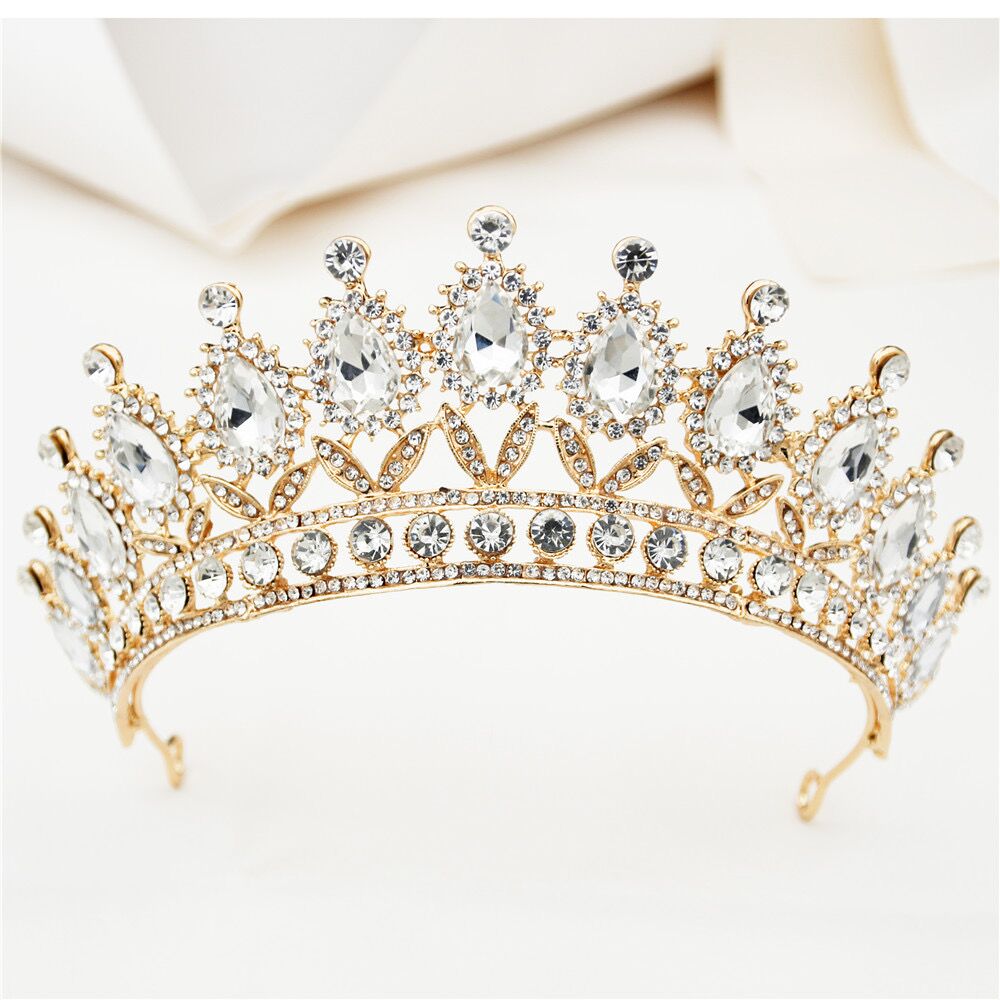 Tiaras de Quinceañera de cristal y coronas para desfile de mujeres, diadema de graduación, adornos para el cabello, accesorios de joyas para el pelo para boda: Dorado