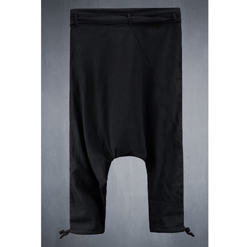Juventude coreana hip hop masculina baixa virilha moda tendência rendas até calças casuais harem calças de linho calças soltas personalidade