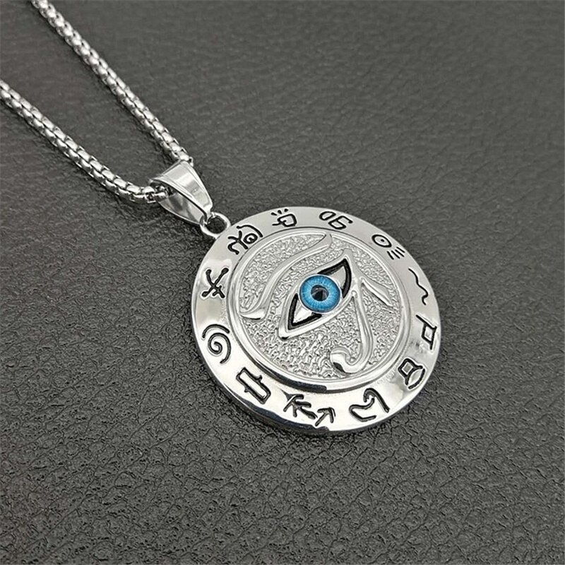 Oog Van Horus Moslim Rune Patroon Ronde Hanger Ketting Heren Ketting Sliding Hanger Metalen Ketting Amulet Accessoire Sieraden: silver