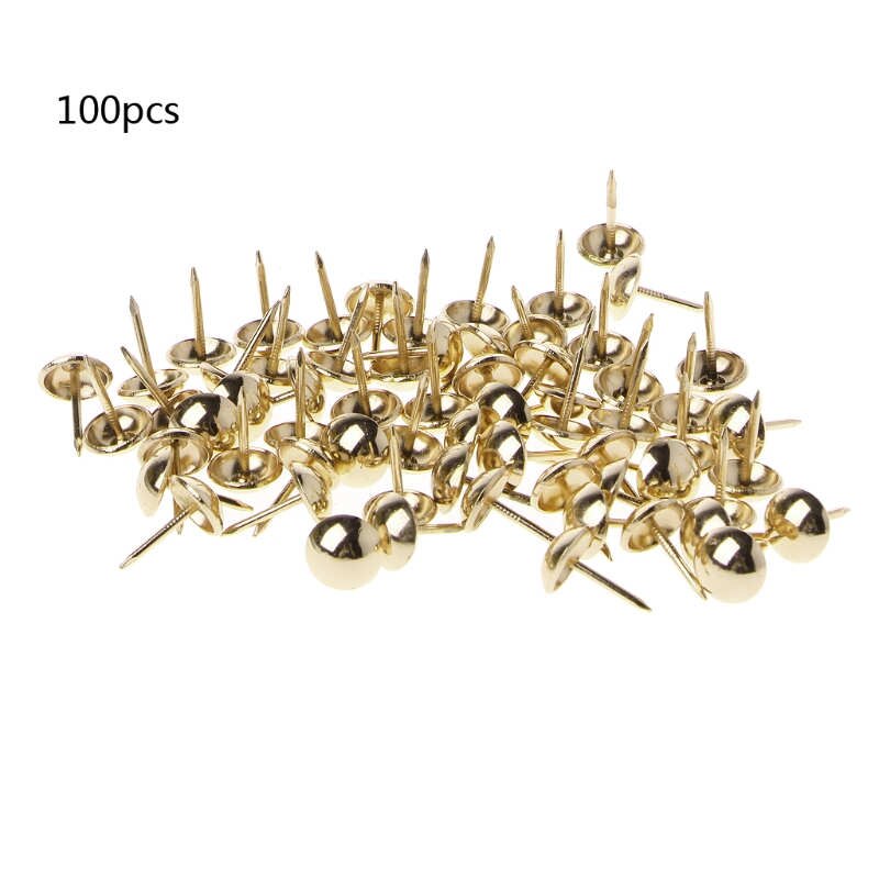 100 stks Antiek Messing Bekleding Nagels Meubels Kopspijkers Pushpins Hardware Decor: Gold