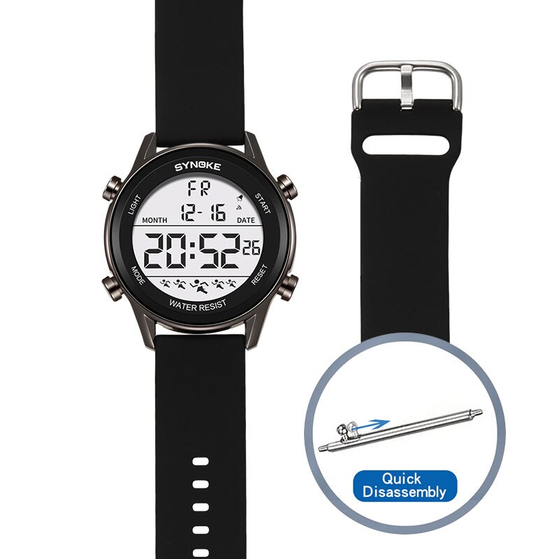 SYNOKE-Reloj de silicona para hombre, cronógrafo multifuncional, resistente al agua, pantalla grande, luminoso, LED, Digital, para deportes al aire libre