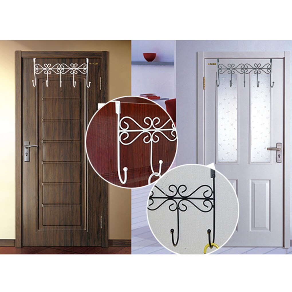 Over Door Hanger Rack with 5 Hooks Decorative Metal Coat Hat Holder for Home Office