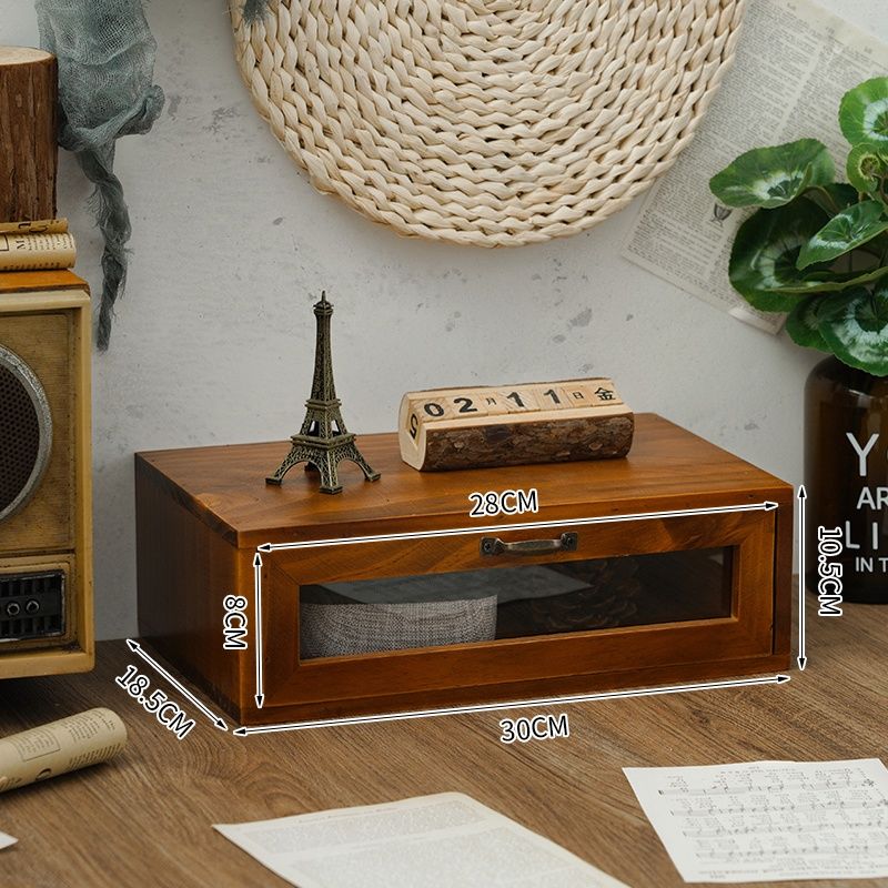 Retro computer monitor elevated base office wooden desktop storage box glass drawer wooden box: B