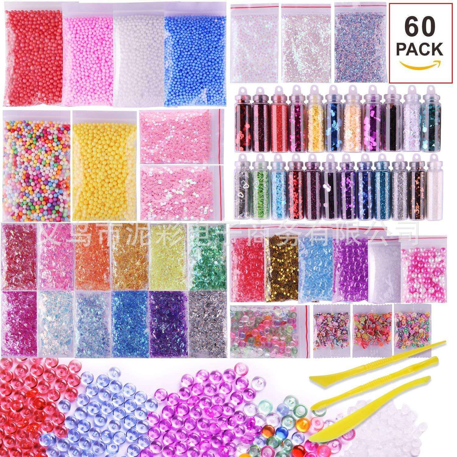 82/106PC Pack Making Kits Supplies For Slime Stuff Charm Fishbowl Beads Glitter Pearls DIY Handmade Color Foam Ball Material Set: 60pcs