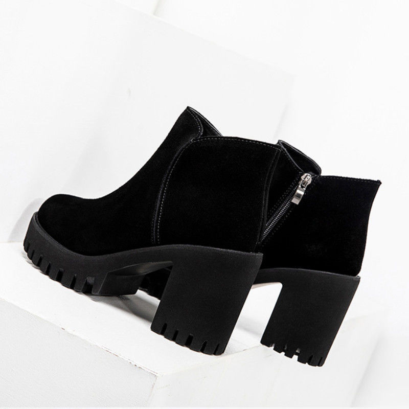 Botas de tacón grueso para mujer, Botines negros de tacón alto, botines gruesos de terciopelo para Otoño e Invierno