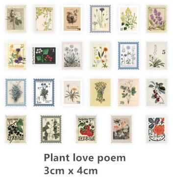 46pcs/pack Museum Series Journal Decorative Stickers Scrapbooking Stick Label Diary Album Stationery Retro Stamp Plant Sticker: Plant Love Poem