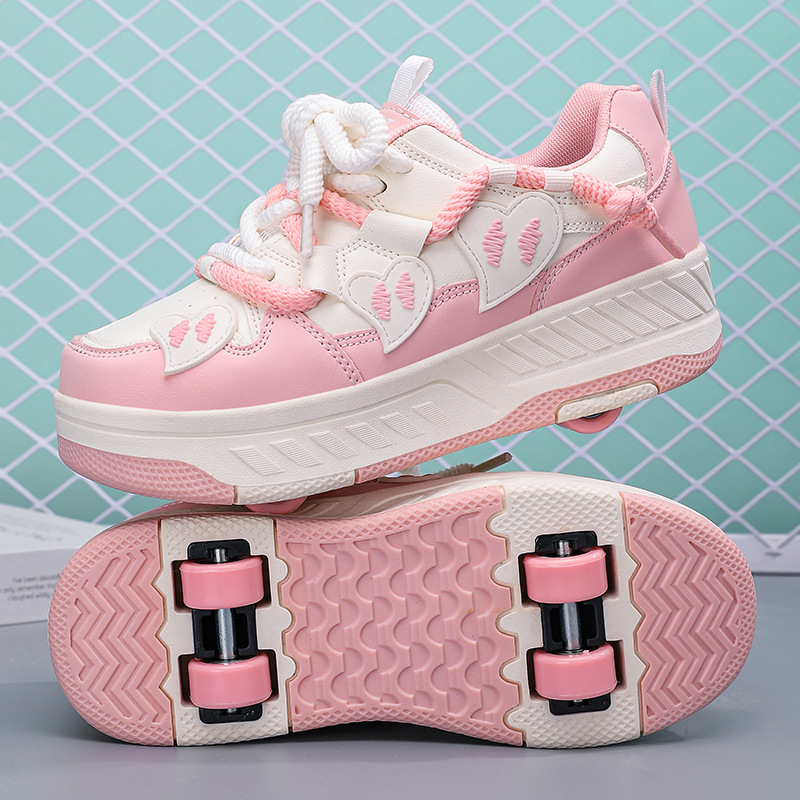 Rulleskøjtesko til børn, drenge og piger, sneakers med aftagelige hjul: Beige / 5.5