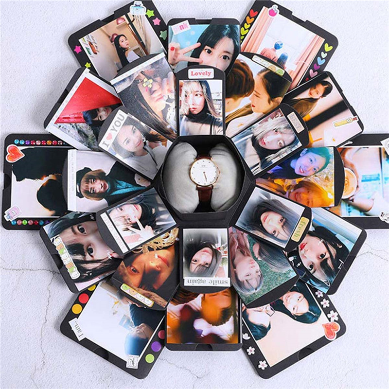 Black Explosion Box DIY Photo Album Scrapbook Folding Boxes Handmade Folding Photo Albums Memory Box