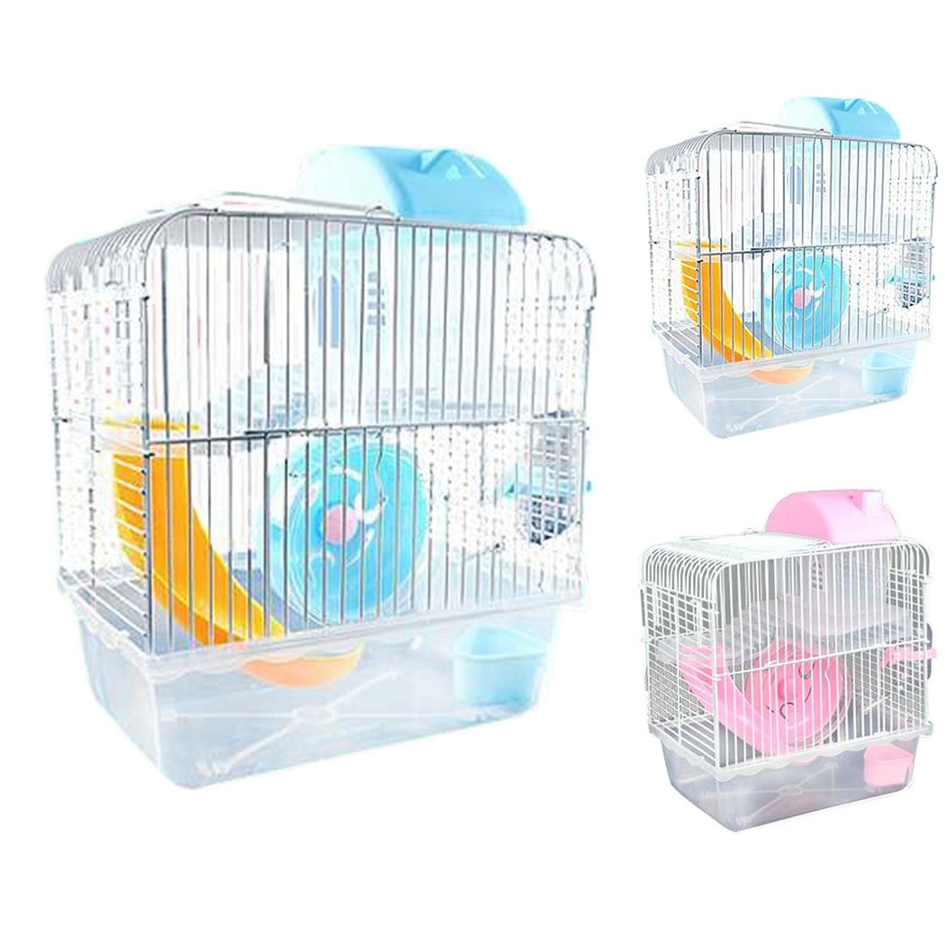 Plastic Hamster Cage Set 2-Tier Portable Hamster Carrier Plastic Hamster House for Rats Guinea Pig Hamster Accessories