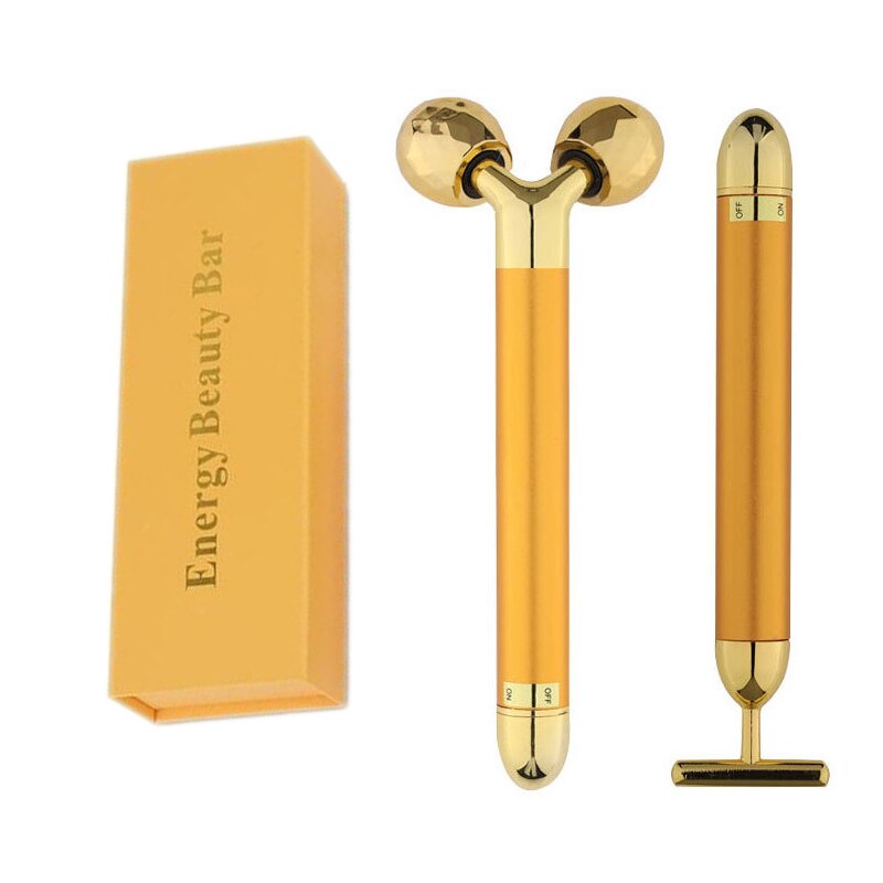 Appareil de soins de beauté multifonction, rouleau de anciers de massage facial 24k, barre d'énergie dorée 3D, masseur vibrant pour outil de beauté: Rouge