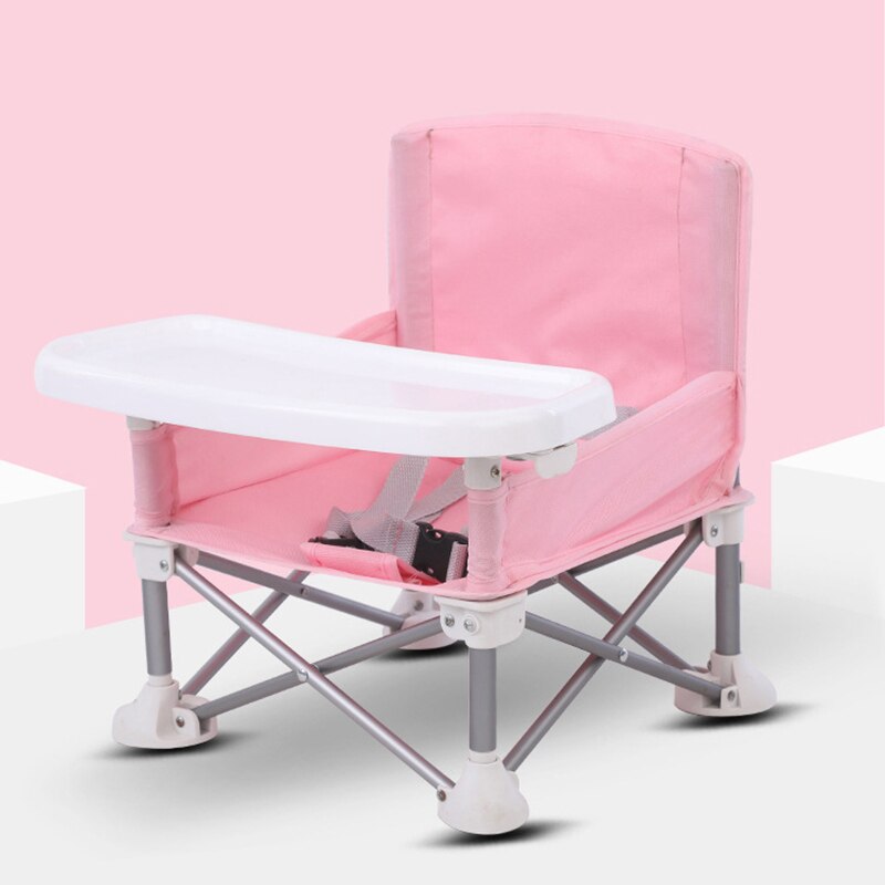 Foldbar bærbar baby spisestol med plade sikkerhedssele kid strandstol camping barn hyggelig fodring sofa sæde stol udendørs: Lyserød