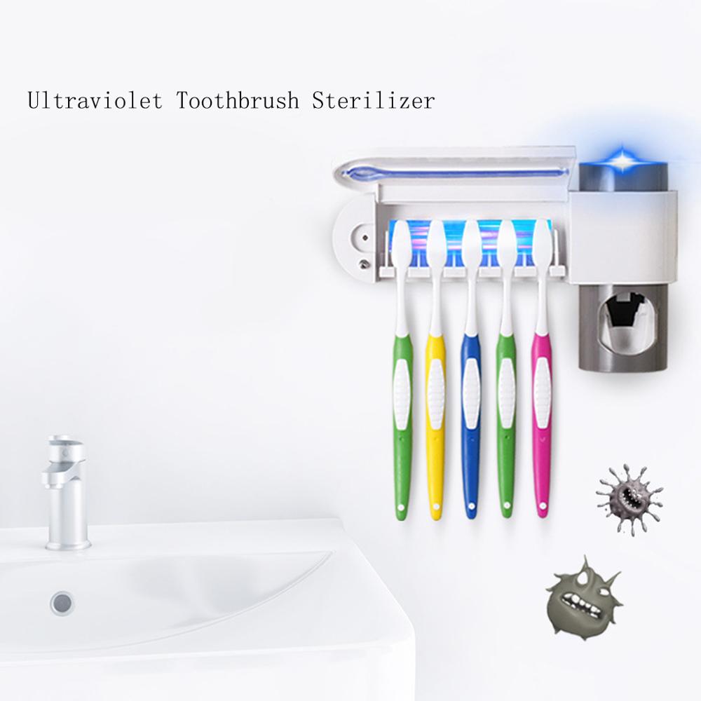 Toothbrush Holder Automatic Toothpaste Dispenser With Cup Wall Mount Toiletries Storage Rack Bathroom Accessories Set: UV antibacterial