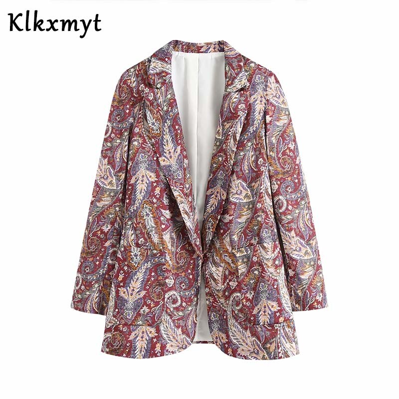 Klkxmyt sæt i to dele kvinder england kontortøj vintage print blazere kvinder jakker toppe sashes bukser bukser dame sæt