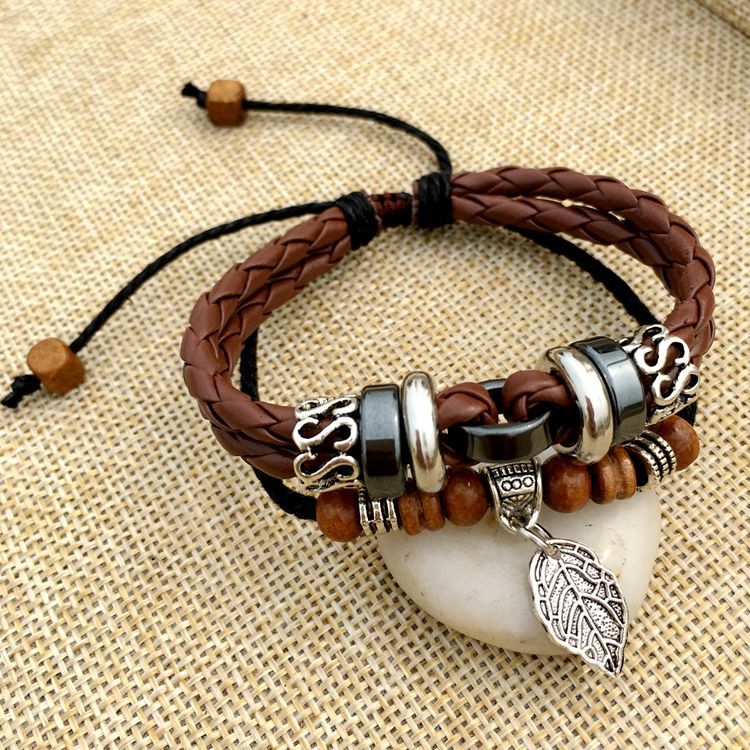 Vintage meerlagige kruisklinknagel geweven leren bedelarmband unieke handgemaakte verstelbare armbanden voor heren sieraden: 4