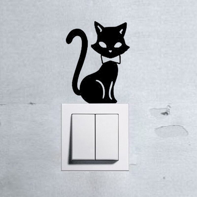 KUCADA beautiful cat switch panel sticker for wall decoration diy wall sticker black removable home decor mural decal WP1452