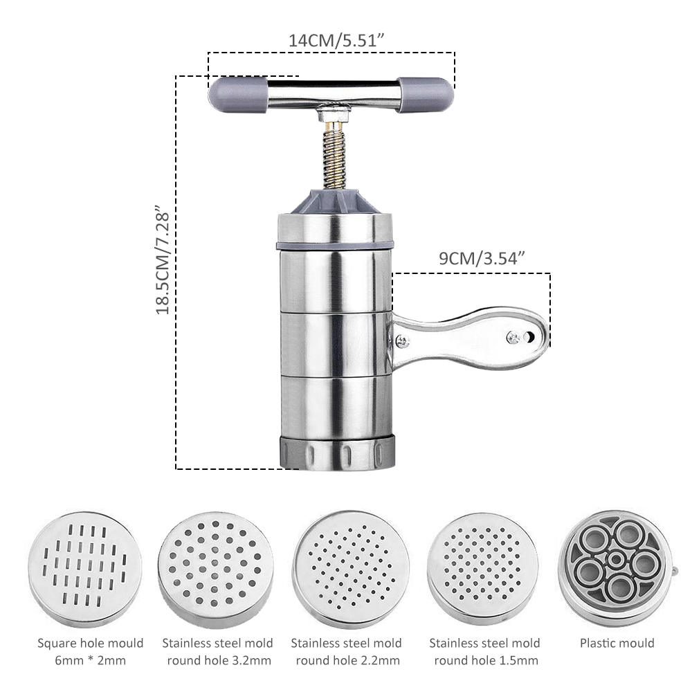 Manual Noodle Maker Press Pasta Machine Stainless Steel Manual Noodle Maker Pastas Making Tool Press Maker Including 5 Molds