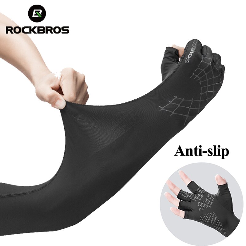 Rockbros sport arm ærme halv handske åndbar elasticitet løb vandring kørsel multi 2 in 1 ærmer arme handske solbeskyttelse