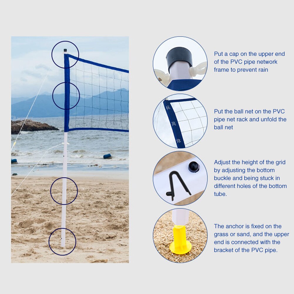 Hauteur réglable été plage extrait pliable Quickstart entraînement Outdooor sport maille volley-ball ensemble de filets