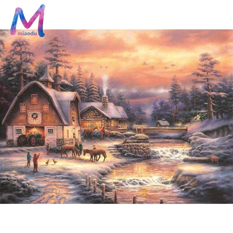 QENSPE 5D Diamond Painting Kits Landscape Diamond Art Kits for Adults, Full Drill Mountain River Diamond Painting Kits for Beginner Crystal Statue Art for Home Wall Decoration 30x40cm