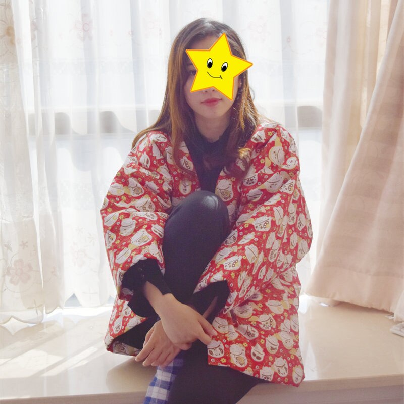 Japanese Winter Hanten Thick Warm Cotton-Padded Traditional Haori Women Kimono Style Loose Overcoat Female Retro Yukata