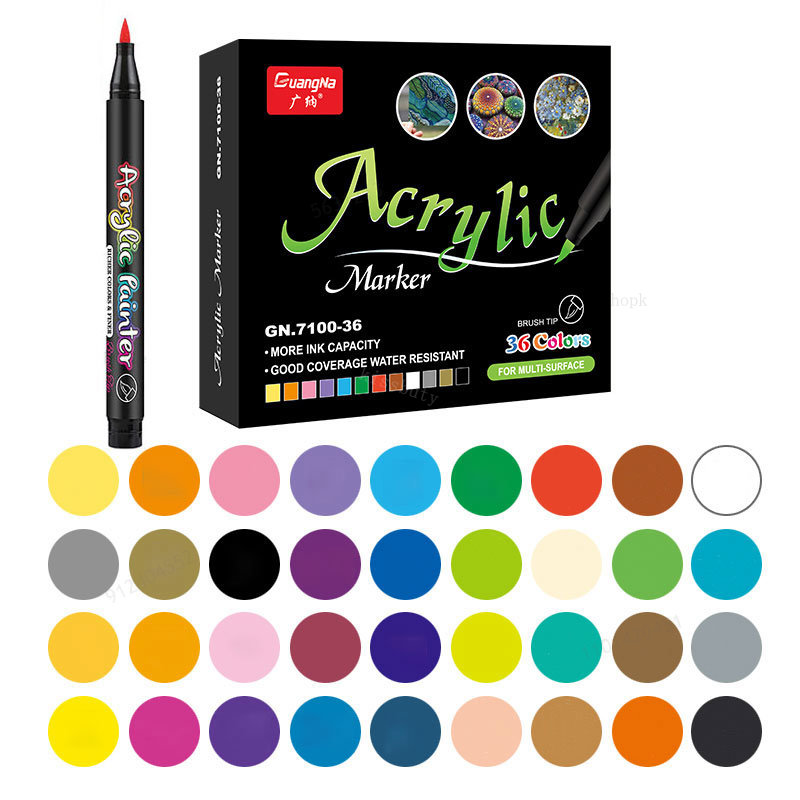 Stylo pinceau pour peinture acrylique 12-60 couleurs, marqueur d'art, stylo à pointe souple pour céramique, roche, verre, porcelaine, tasse, bois, tissu, toile: Rouge