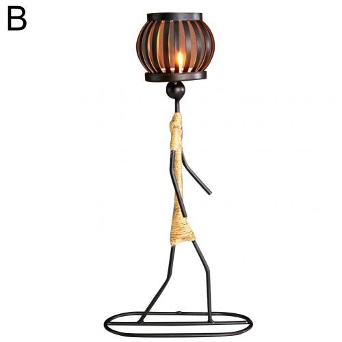 2 Porte-Bougies Abstract En Fer – Figurines Stick – Noires