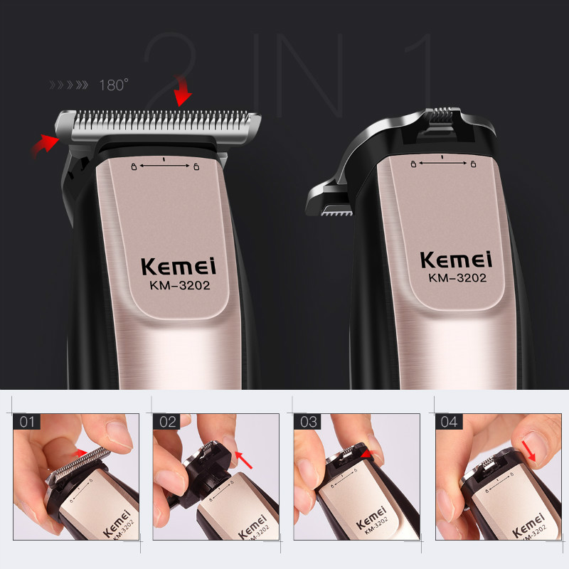 Kemei 0 Mm Kaalhoofdige Tondeuse Elektrische Tondeuse Oplaadbare Razor Cordless Verstelbare Mannen Haar Snijder Baard Kapper 34