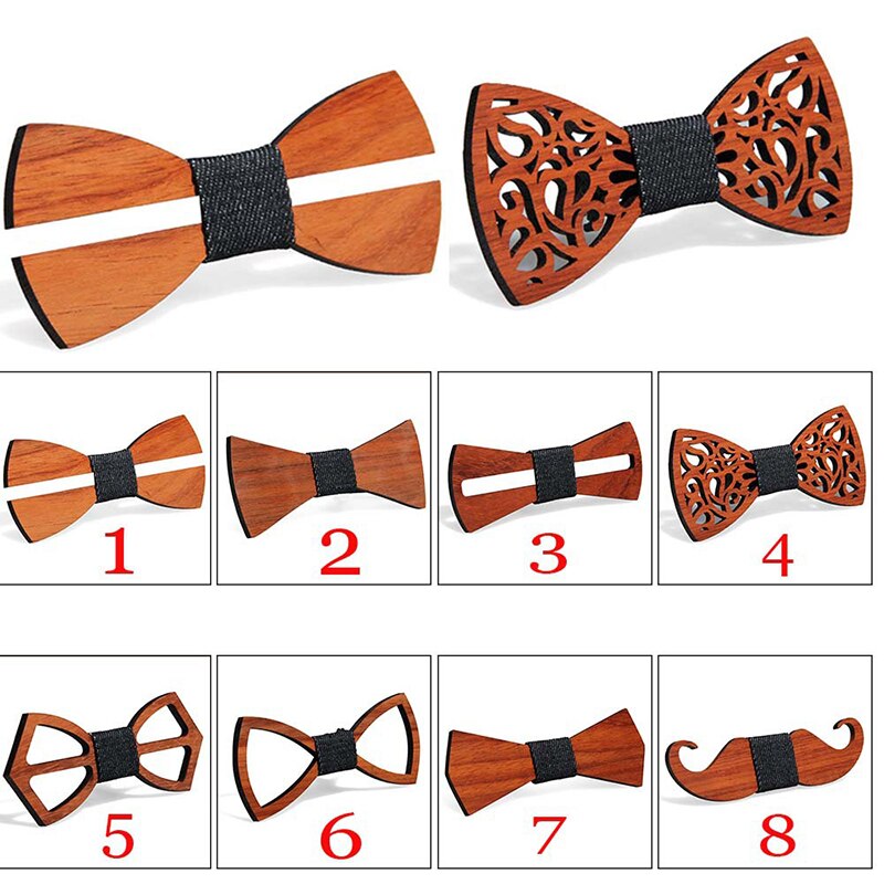 Pajarita de madera de para hombres Unisex ahuecado tallado Retro de madera para cuello corbatas correa ajustable Vintage moño estilo bigote