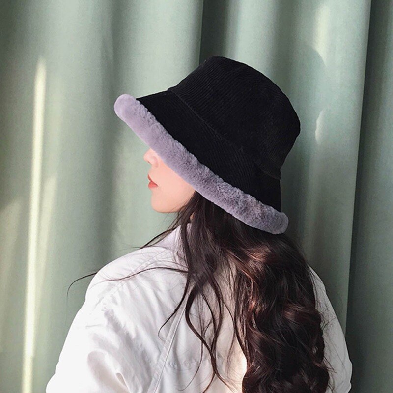 Autumn Winter Corduroy Hat Flat Top Ladies Hat Women Thick Warm Fisherman Caps