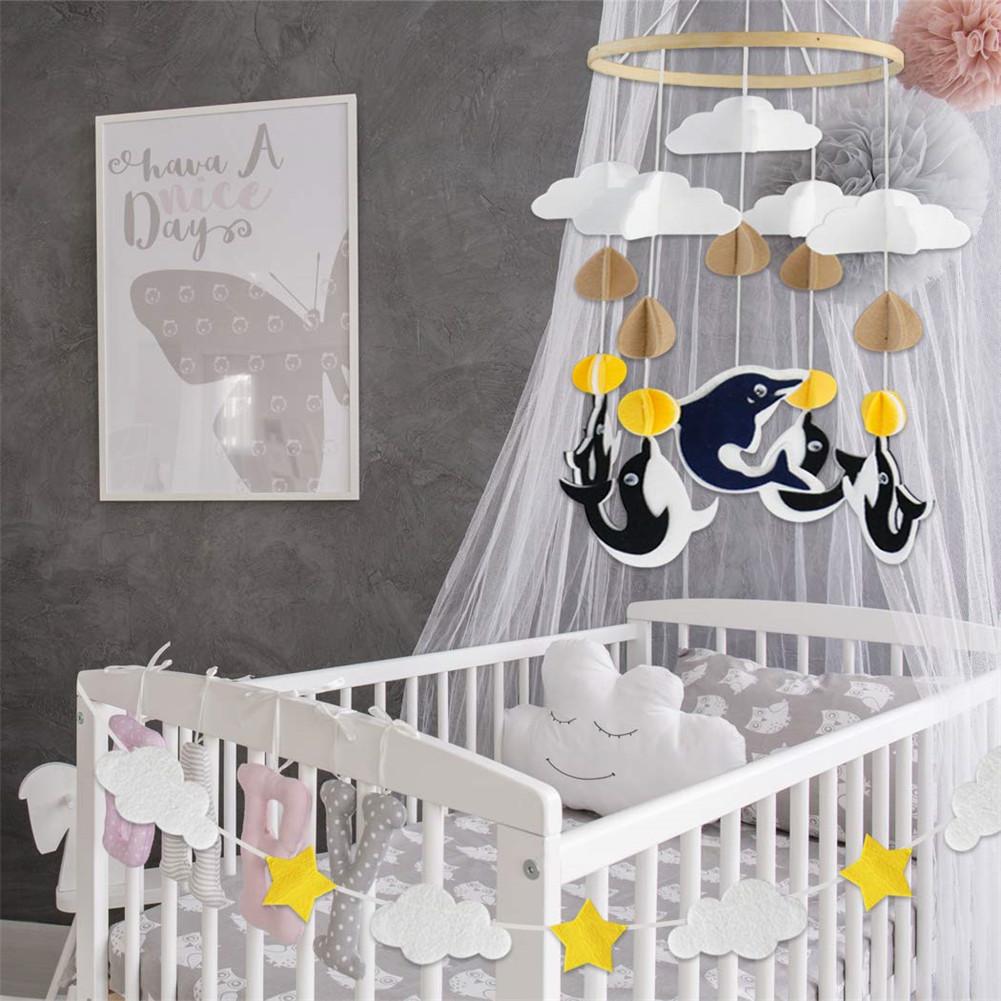 Spjälsäng mobil med krans delfin säng klocka barnkammare dekor takdekorationer baby shower