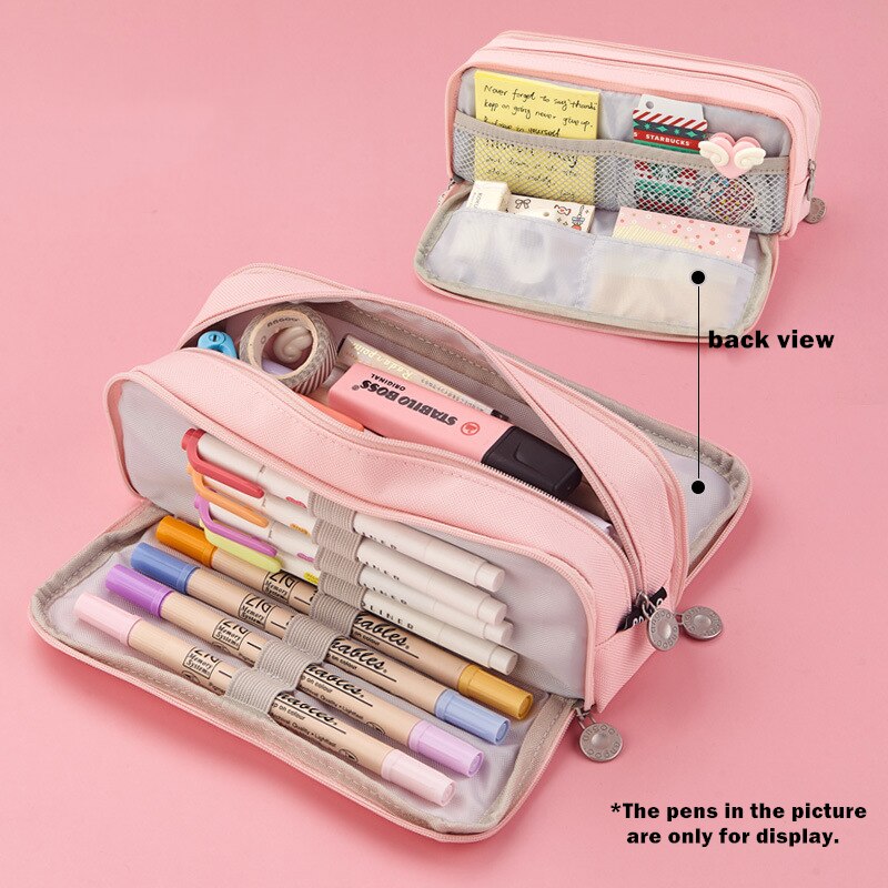 Angoo Double Sided Pen Bag Pencil Case Special Macaron Color Dual Canvas Pocket Storage Bag Pouch Stationery School Travel A6899: Pink