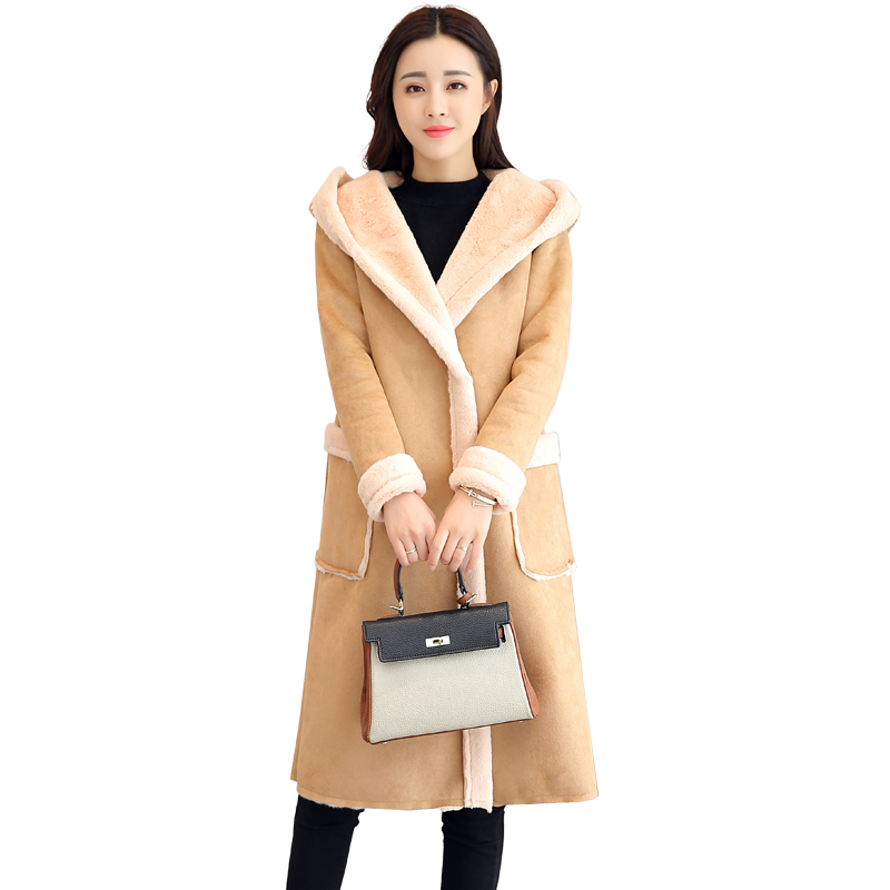 Femme vestes hiver couleur unie cerf fourrure à capuche mi-longueur femmes vestes augmenter cachemire épais hiver femmes fourrure