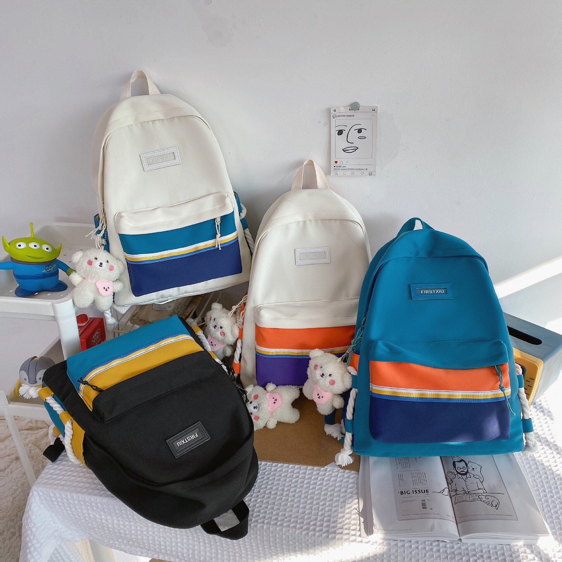 Schultaschen für Teenager-mädchen, Rucksack für sterben hoch Schule, damen-schultasche Ich bin Patchwork-stil, koreanischer freizeitstil , 2022