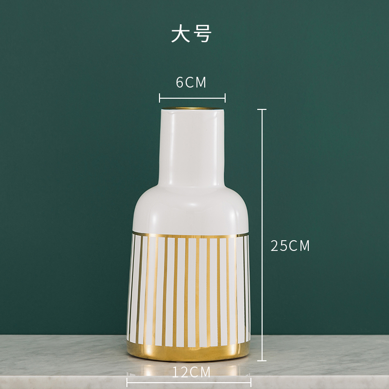 Nordic Rustic Home Decor Ceramics Vases Golden Grain Texture Vase Hydroponics Floral Flowerpot European Style White Ceramic: large