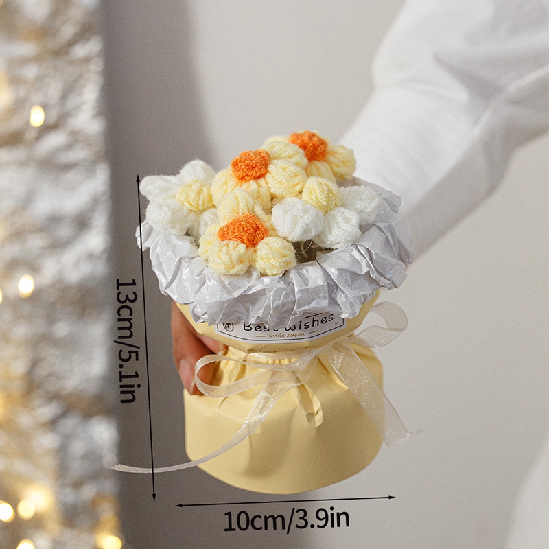 Ramo de margaritas de flores tejidas de ganchillo, del Día de la madre, flores artificiales, decoración del banquete de boda, decoración de ramo tejido DIY: Multicolor